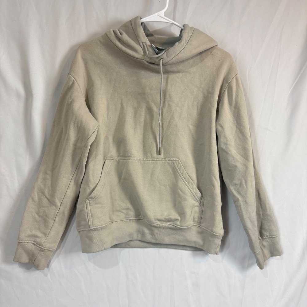 H M Hoodie Pullover‎ Sweatshirt Beige Khaki Basic Comfort Casual Size XS